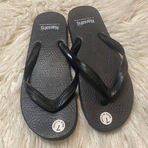 NWT Harrahs Women Summer Beach Boho Thong Slip On Flip Flops Sandal Black Size 7
